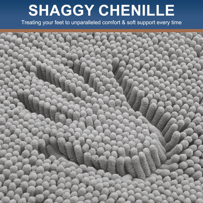 Smiry Bathroom Rugs Sets 2 Piece, Soft Absorbent Chenille Machine Washable Non Slip Shaggy Bath Rug Set for Tub, Shower, and Floor (30x20+24x16, Light Grey)