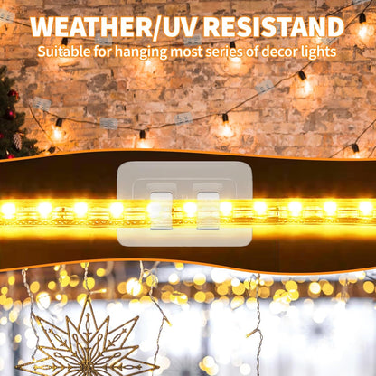 Skiennix Outdoor String Light Hooks - 100Pcs Heavy Duty Clips with Waterproof Adhesive Strips | UV-Resistant Clear Holders