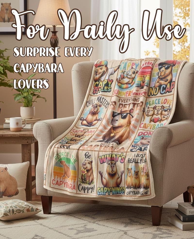 50x65 Capybara Blanket Gift for Capybara Lovers | Cozy 280 GSM Flannel Throw