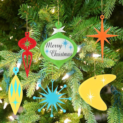 24 Pcs Mid Century Modern Christmas Ornaments - Retro Medieval Inspired Holiday Decoration Set