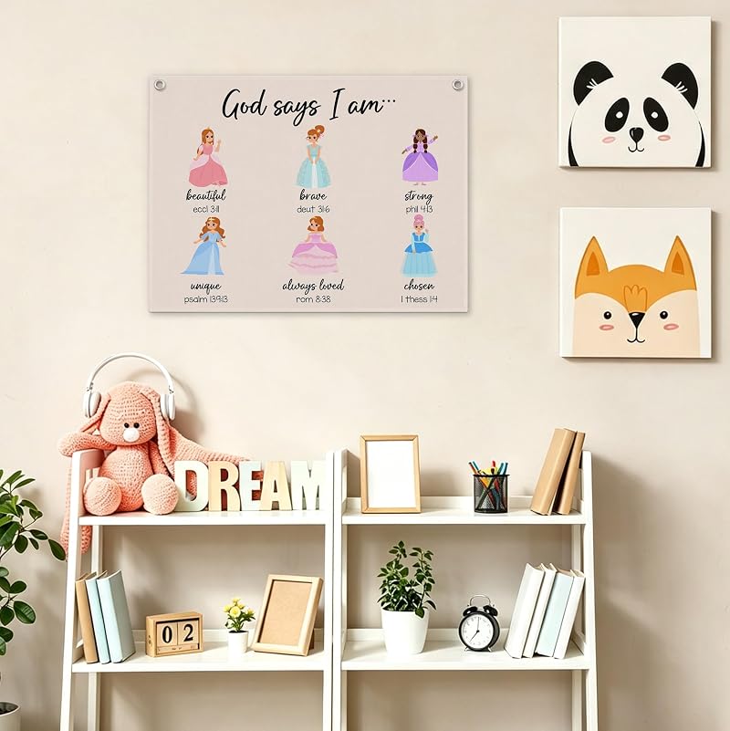 Says I Am Princess Banner Wall Decor for Girls Room - Hanging Flag with Bible Verse, 20x28 in (Variation of THIS listing: Says I Am-1)