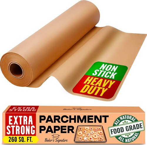 Baker’s Signature Unbleached Parchment Paper Roll - Heavy Duty Non-Stick 15in x 210ft for Baking & Cooking