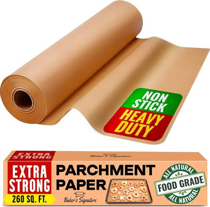 Baker’s Signature Unbleached Parchment Paper Roll - Heavy Duty Non-Stick 15in x 210ft for Baking & Cooking