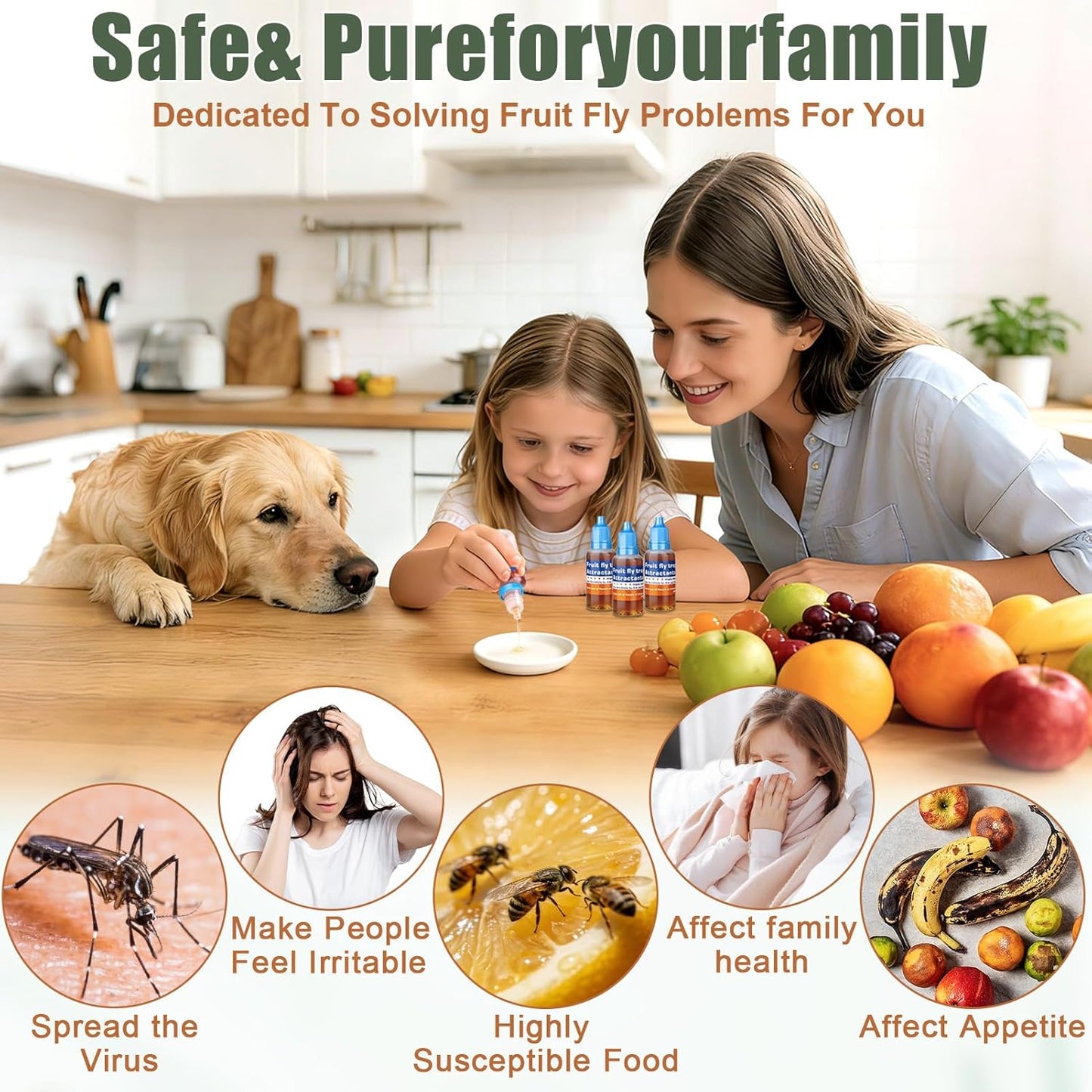 Skiennix Fruit Fly Trap Refill Liquid - Effective Gnat Killer Bait with Long-Lasting Fruit Scent (4 Pack)