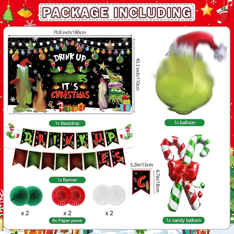 Green Drink Up Christmas Banner Backdrop Set – Naughty Friendsmas Decor
