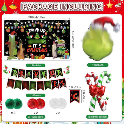 Green Drink Up Christmas Banner Backdrop Set – Naughty Friendsmas Decor