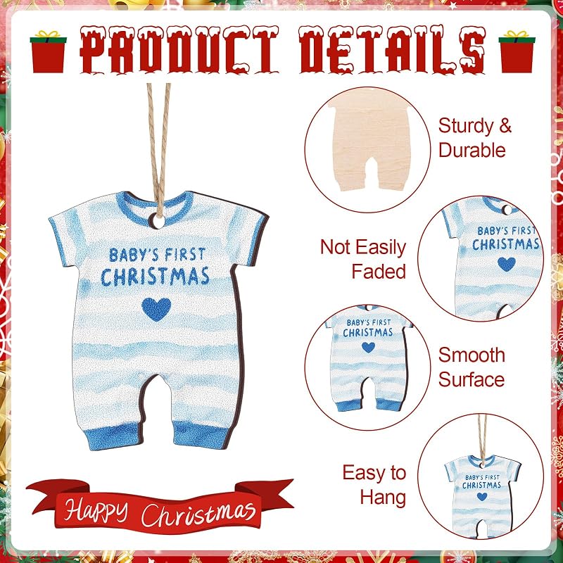 Baby's First Christmas Ornaments 24 Pcs Wooden Keepsake - Blue Boy, 12 Styles (Variation: Boy)