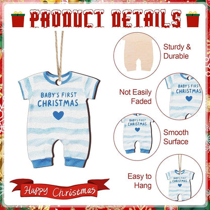 Baby's First Christmas Ornaments 24 Pcs Wooden Keepsake - Blue Boy, 12 Styles (Variation: Boy)