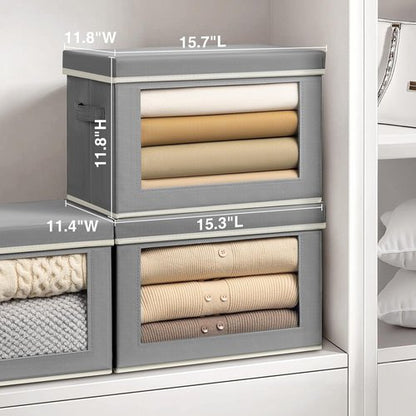 Homsorout Storage Bins - 4 Pack Large Fabric Organizing Cubes with Lids & Handles | Grey
