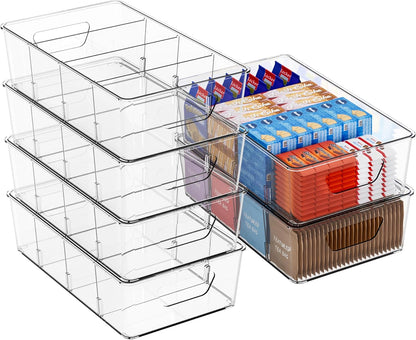 Skiennix Stackable Snack Organizer - Clear Plastic Storage Bins for Pantry & Fridge | 6 Pack