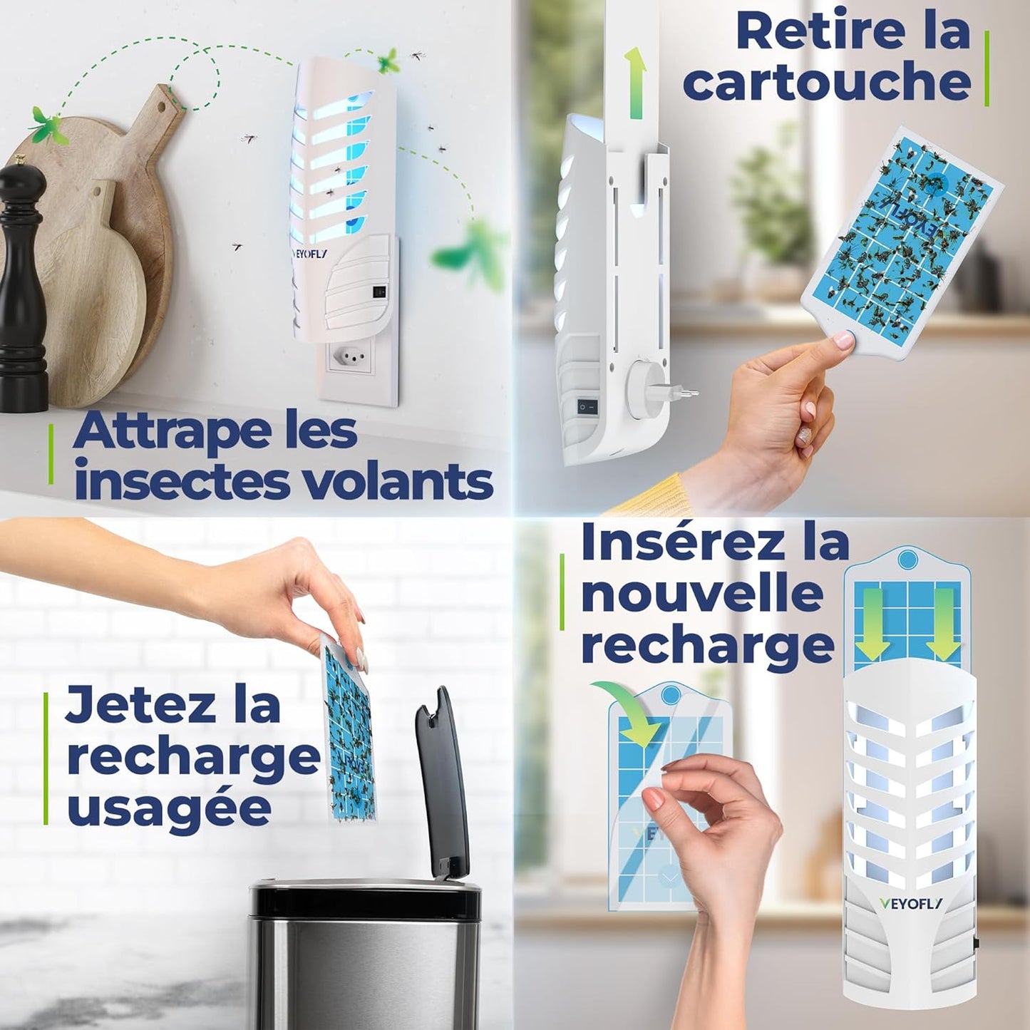 VEYOFLY Fruit Fly Trap Indoor (1 Device + 3 Refills), Gnat Catcher, Plug-in Light Insect Trap for House, Bug Killer