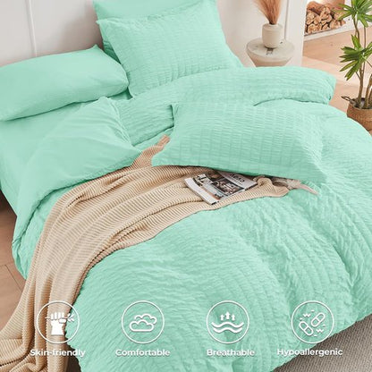 HYMOKEGE Mint Green Full Size Comforter Set - 7-Piece All-Season Luxury Bedding in a Bag