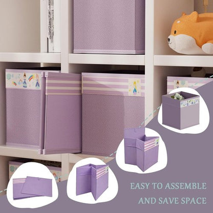 Homyfort Storage Cube Bins - 11x11 Inch Fabric Organizer Baskets with Handles for Toys & Clothes | Purple