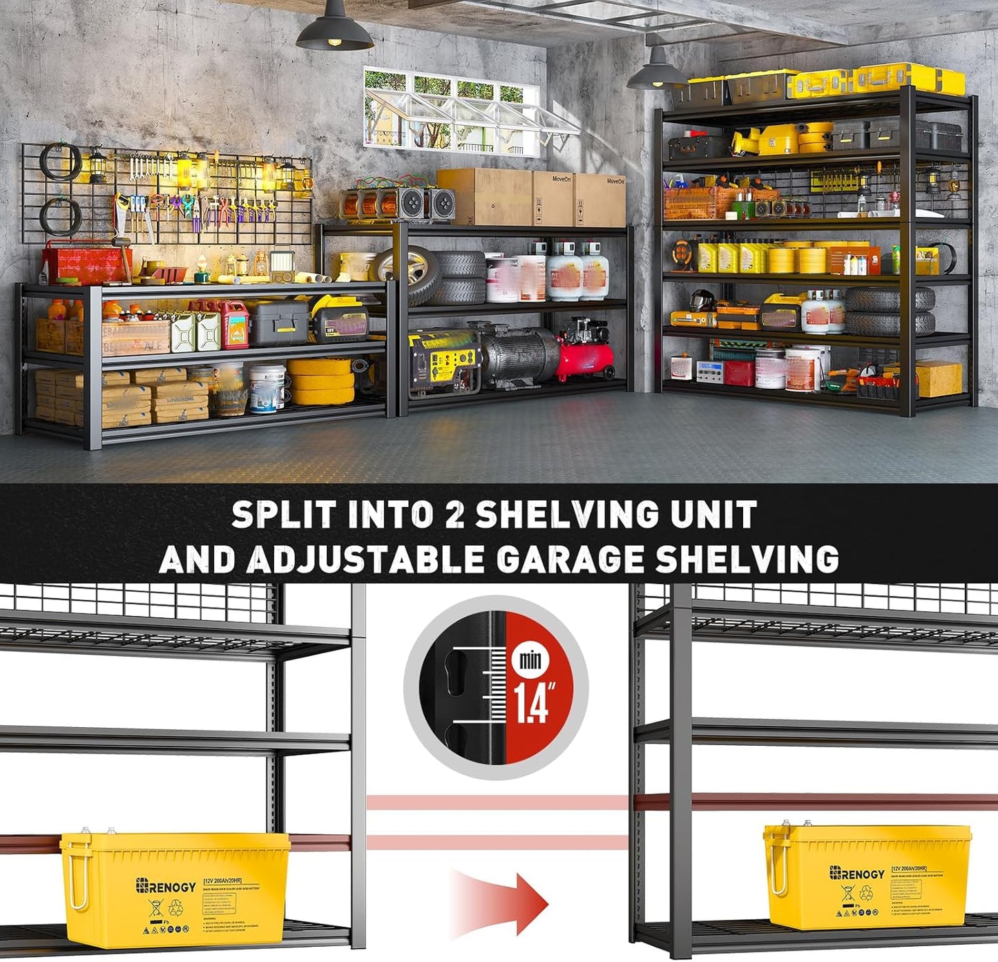 REIBII 6-Tier Garage Shelving | Heavy-Duty Metal Storage Shelves, 3500LBS Capacity, 84" H x 48" W x 20" D