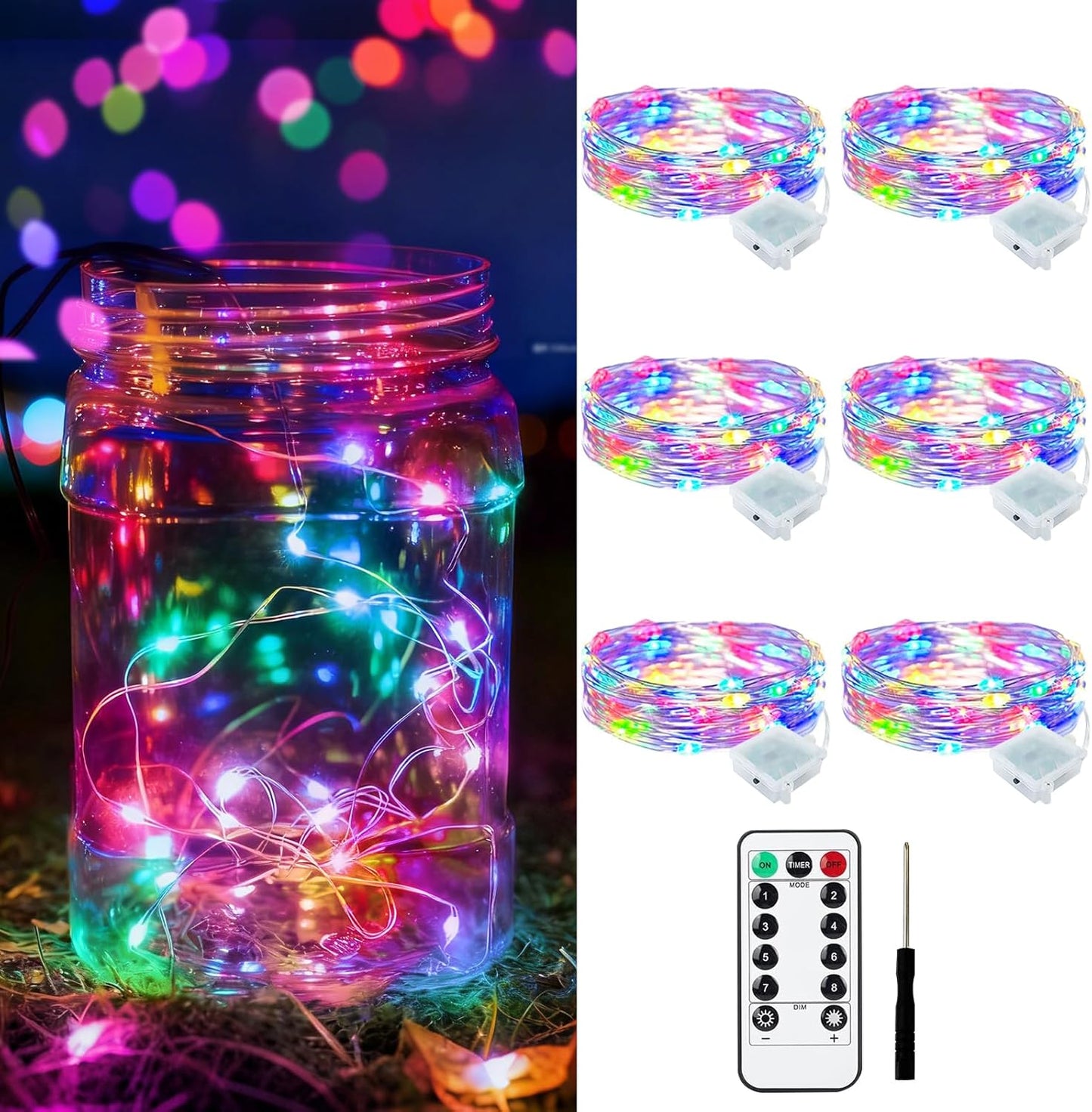 Skiennix 6 Pack Battery Powered Fairy Lights - Remote Control, Timer & 8 Modes | 7ft 20LED Mini Lights for Easter, Christmas & Weddings (Multicolor)