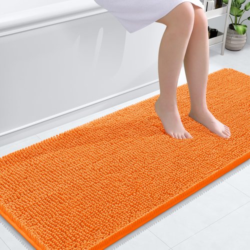 OLANLY Bathroom Rugs 59x24, Extra Soft Absorbent Chenille Bath Rugs, Rubber Backing Quick Dry, Machine Washable Bath Mats for Bathroom Floor, Tub and Shower, Home Decor Accessories, Orange