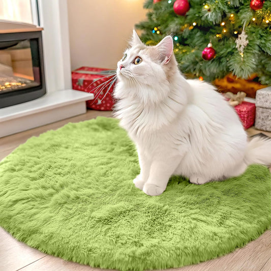 OLANLY Round Grass Green Rug - Soft, Fluffy Shaggy Carpet for Bedroom | 2 ft Machine Washable Area Rug