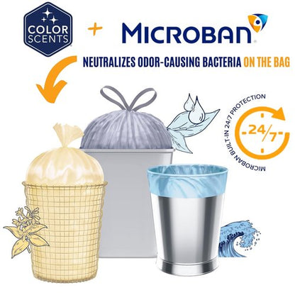Color Scents Small Trash Bags - 4 Gallon Drawstring Bags with Microban | Silver, 200 Count