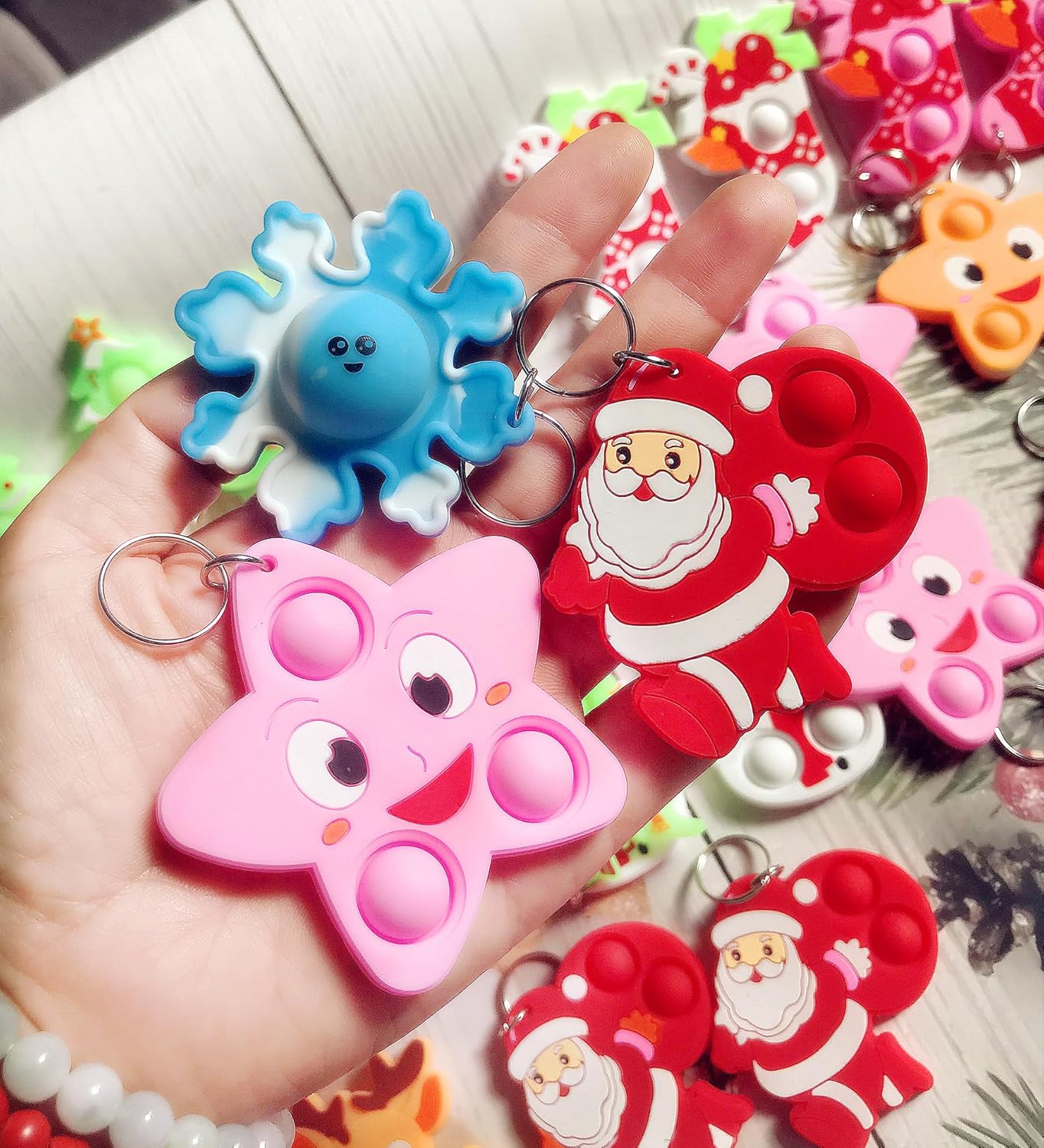 Skiennix Mini Pop Santa Claus Fidget Toys - 100 Pack Variety for Christmas Party Favors & Classroom Prizes