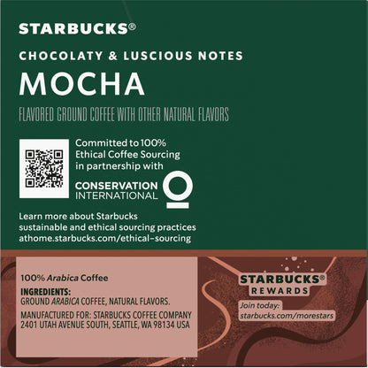 Starbucks Flavored Coffee K-Cup Pods, Mocha Flavored Coffee, Made without Artificial Flavors, Keurig Genuine K-Cup Pods, 10 CT K-Cups/Box (Pack of 1 Box)