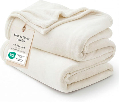 Bedsure GentleSoft Fleece Blanket - Queen Size Cream Plush Microfiber, Soft & Cozy 90x90 Inches