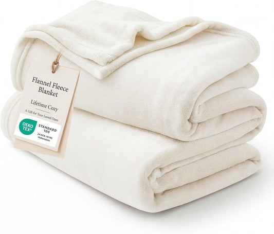 Bedsure GentleSoft Fleece Blanket - Queen Size Cream Plush Microfiber, Soft & Cozy 90x90 Inches
