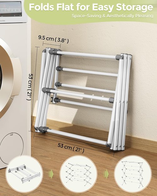 APEXCHASER 3-Tier Metal Drying Rack - Collapsible & Expandable Laundry Airer for Indoor/Outdoor Use | White