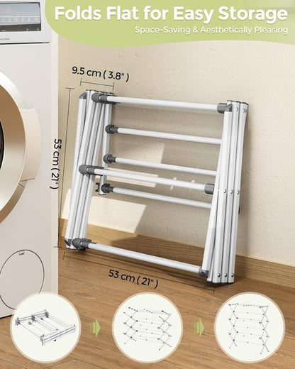 APEXCHASER 3-Tier Metal Drying Rack - Collapsible & Expandable Laundry Airer for Indoor/Outdoor Use | White