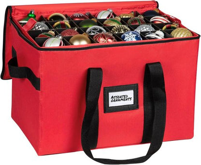 Christmas Ornament Storage Container - Large Organizer Bin with Adjustable Dividers for 96 Ornaments