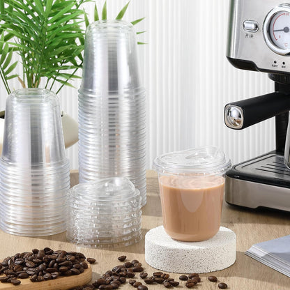 Ziliny 12 oz Clear Plastic Cups - Thickened Disposable PET Cups with Strawless Sip Lids | Perfect for Iced Coffee, Smoothies, and Parties