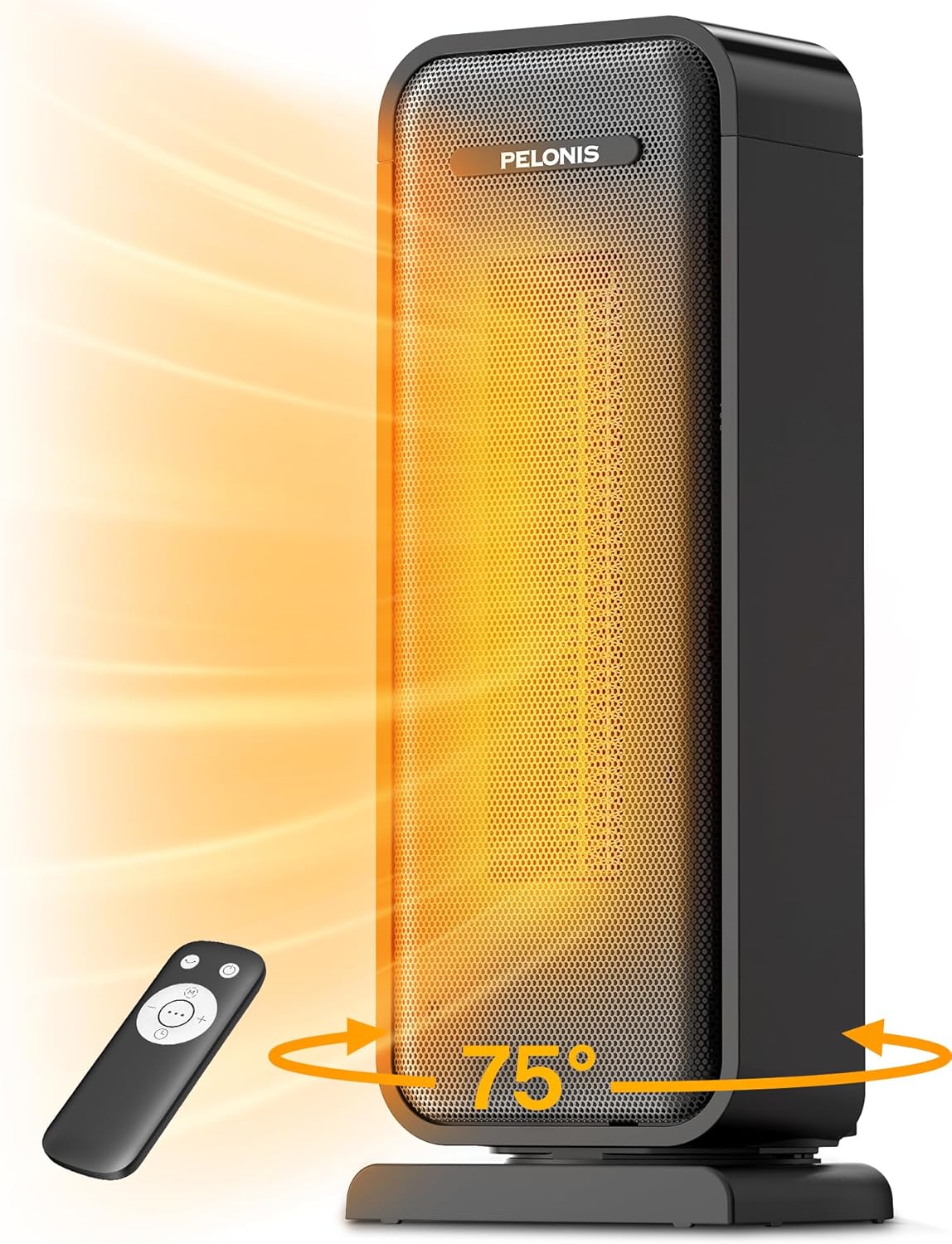 Pelonis 1500W Electric Space Heater - Portable Ceramic Heater with Thermostat & Remote | Ideal for Bedroom & Office