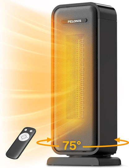 Pelonis 1500W Electric Space Heater - Portable Ceramic Heater with Thermostat & Remote | Ideal for Bedroom & Office