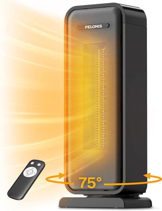 Pelonis 1500W Electric Space Heater - Portable Ceramic Heater with Thermostat & Remote | Ideal for Bedroom & Office