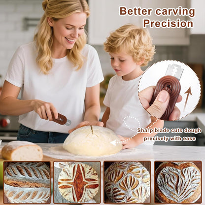 Skiennix Bread Lame Dough Scoring Knife - Upgraded Magnetic Design & Anti-Slip Handle | 5 Blades for Perfect Sourdough