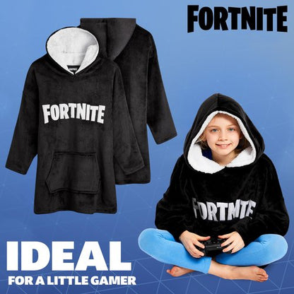 FORTNITE Blanket Hoodie for Boys Teens 14+ Wearable Blanket Fleece Extra Long (Black Print Kids)