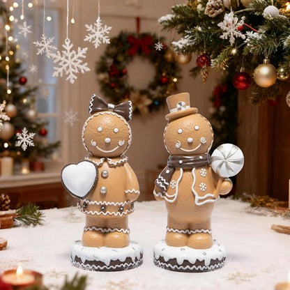 Hodao Gingerbread Couple Figurines Set of 2 - Adorable Resin Christmas Decorations | 7.5" Tall Ornaments