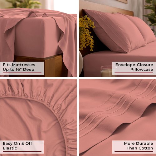 Mellanni Full Sheets Set - 4 PC Iconic Collection Bedding - Hotel Luxury, Extra Soft, Cooling Bed Sheets - Wrinkle, Fade, Stain Resistant (Full, Coral)