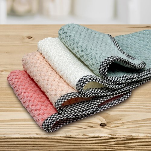 AIWIWH Dish Towels with Hanging Loop, Coral Velvet Microfiber Cleaning Cloths, Super Absorbent & Fast Drying, Reusable Lint Free Dishcloths for Kitchen, Washing Dishes (12, Flesh Pink)