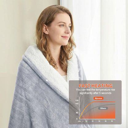 Myiosus Heated Blanket - Fast Heating Electric Throw with 9 Levels & Time Settings | Soft Velvet Sherpa, 50"x60", Grey