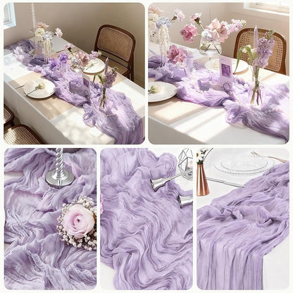 Lilac 3-Piece Cheesecloth Table Runner Set, 35 x 120 in – Boho Rugged Rustic