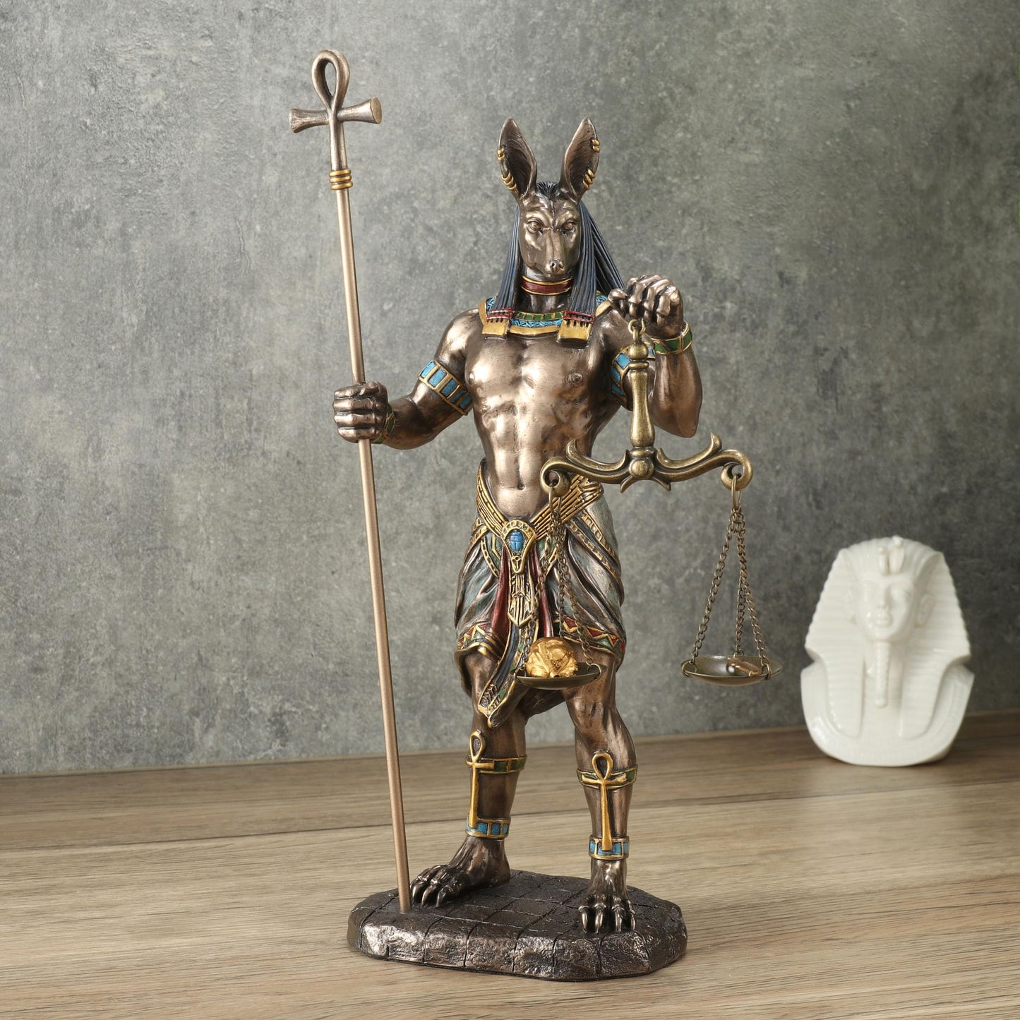 Veronese Design 10 5/8 Inch Anubis Holding Ankh Staff and Scale Resin Sculpture Cold Cast Bronze