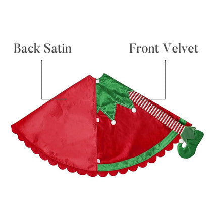 Valery Madelyn 48" Elf Christmas Tree Skirt - Red & Green Velvet