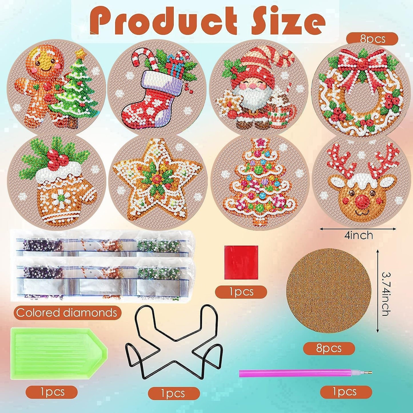Skiennix Christmas Diamond Painting Coasters - 8 Gingerbread Snowman Art Kits with Holder | DIY 4x4 Inch