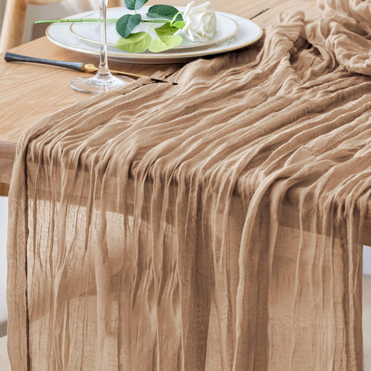 Skiennix Table Runner - 10FT Nude Boho Gauze Cheesecloth for Rustic Wedding & Party Decor