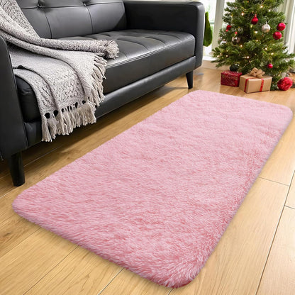 OLANLY Runner Rugs - Soft, Machine Washable Shaggy Carpet for Hallway & Bedroom | Pink 2x8 ft