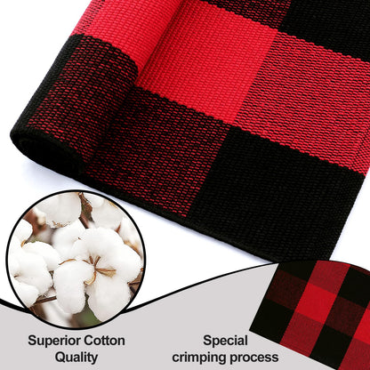 OLANLY Buffalo Plaid Rug 2'4" x 3'7" (27.5" x 43") – Red and Black Cotton Checkered Doormat, Washable Indoor Outdoor Rug for Layered Front Porch, Kitchen, Entryway Decor