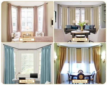 Bay Window Curtain Rods, HOTOZON 7/8 Inch Heavy Duty Curtain Rods for Bay Windows 48-84 Inch(Center Rod), 32-58 Inch Side Rods for Windows, Decorative Drapery Rod with End Cap Finials, Antique Bronze