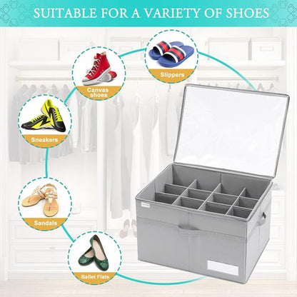 LUVHOMEE Shoe Organizer - Clear Foldable Storage Bins for 16 Pairs - Space-Saving Gray Design