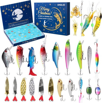 Fishing Advent Calendar 2026 - 24 Days of Premium Fishing Lures Set for Anglers | Topwater, Soft & Spoon Lures