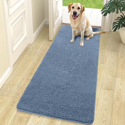 OLANLY Dog Door Mat - Absorbent Non-Slip Washable Doormat for Muddy Paws | 70x24, Airy Blue